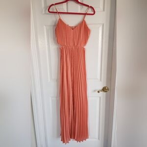 Coral Pleated Spaghetti Strap Maxi Dress